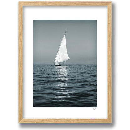 The Silent Passage, konsttryck med segelbåt i valnötsram