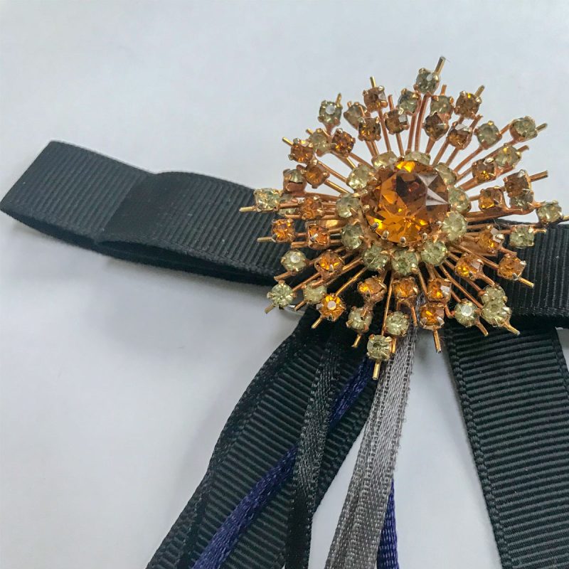 Vintage brooch orange stone black ribbon