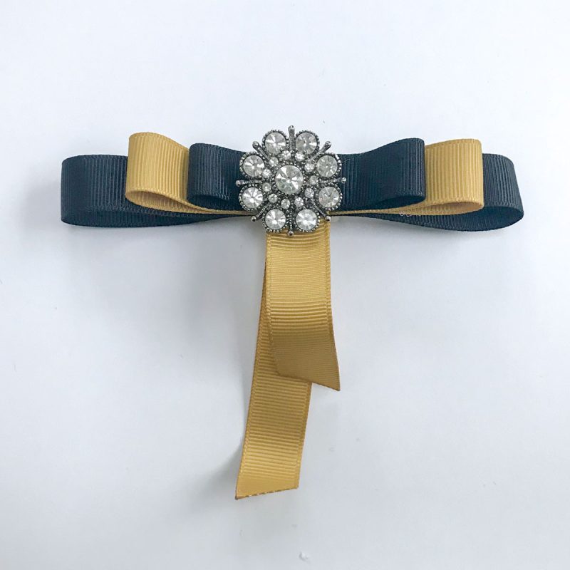 Vintage brooch small diamond yellow black ribbons