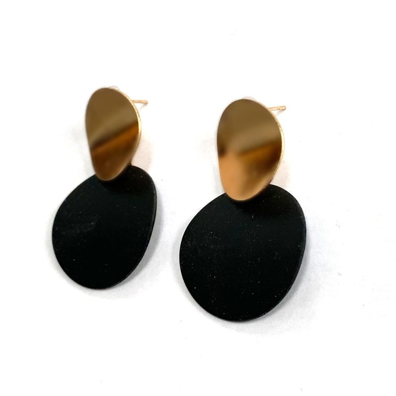 Earrings round black gold