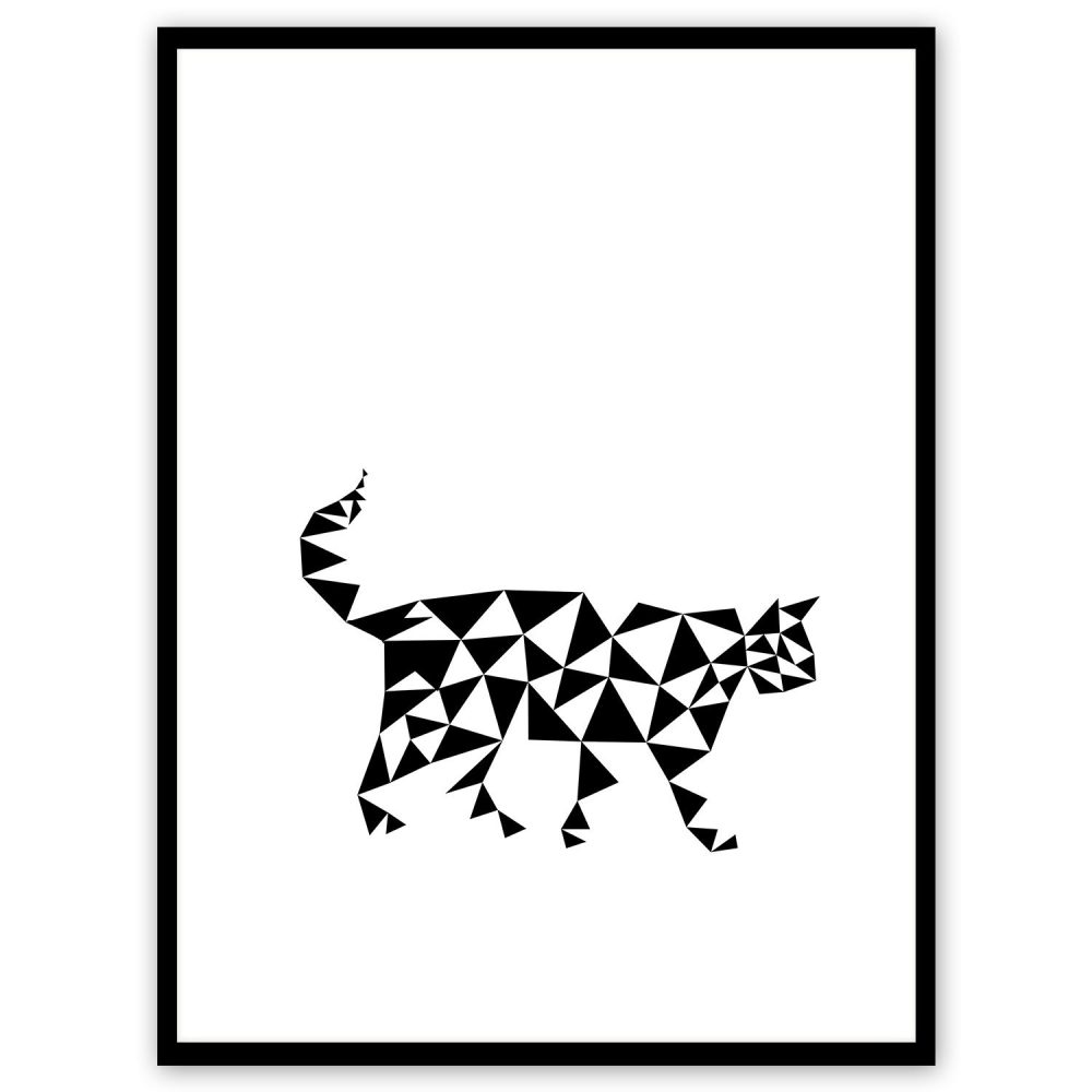 Poster of a black and white cat in geometrical shapes
